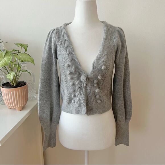 Vintage 90s Mango Grey Cropped Angora/Wool Blend Cardigan - Picture 1 of 5